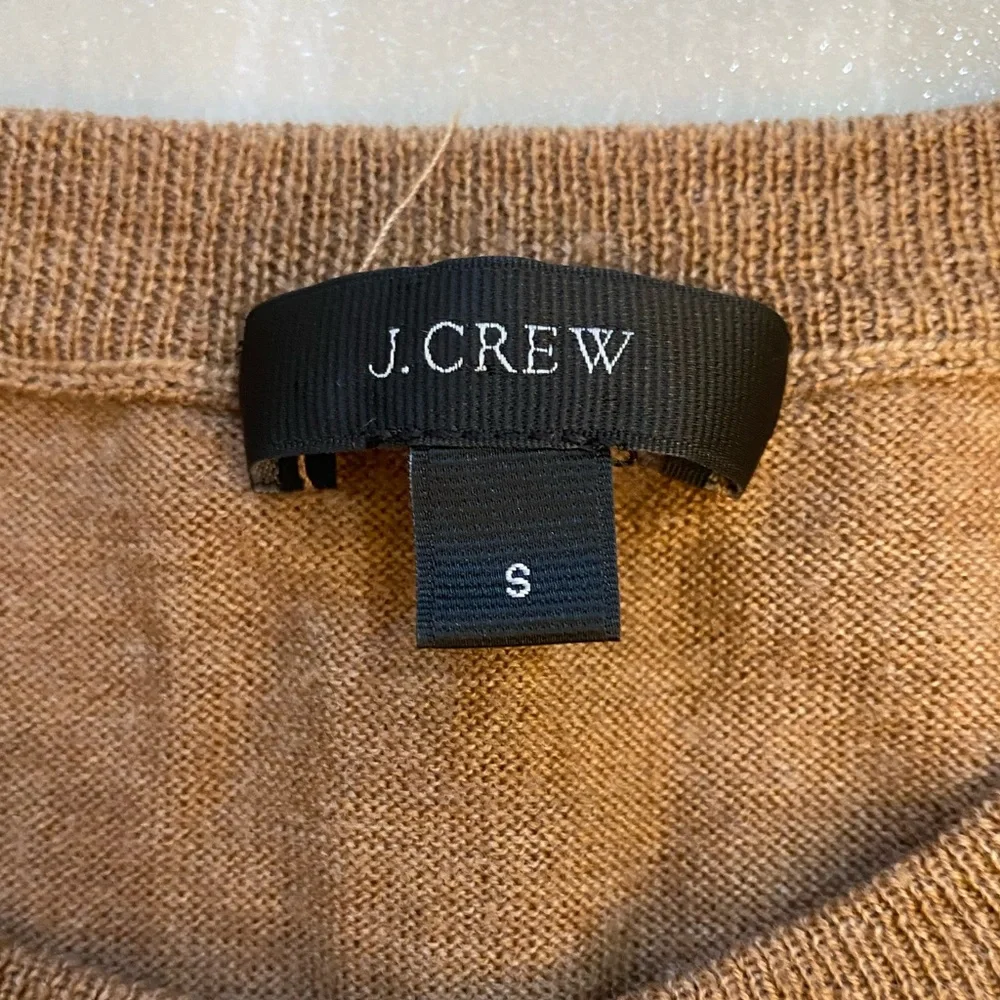 J. Crew Camel Brown Merino Wool Zipper Long Sleeve Crew Neck Sweater, small